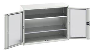 Verso Glazed Clear View Storage Cupboards for Tools with Shelves Verso 1300W x 550D x 1000H Window Cupboard 2 Shelves
